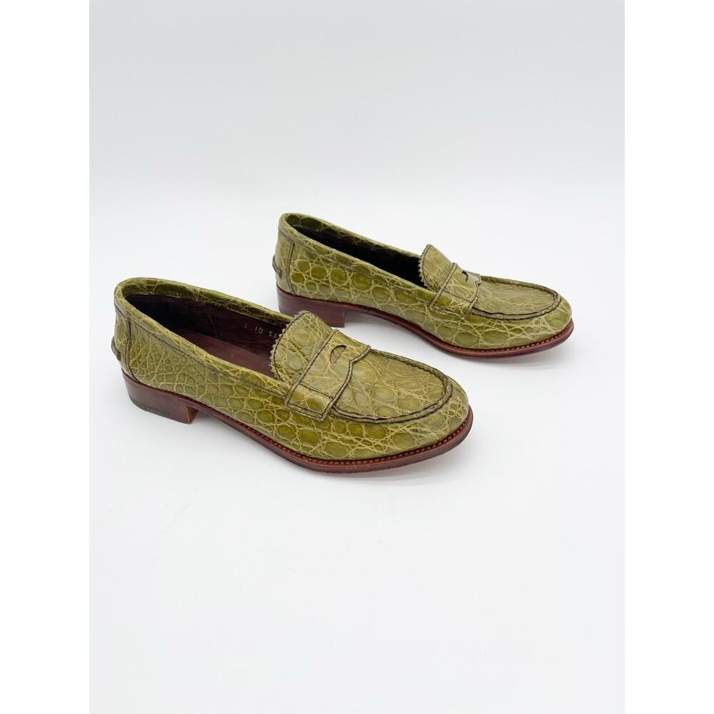 Prada Spring 2005 Runway Vintage Green Exotic Alligator Penny Loafers IT 37